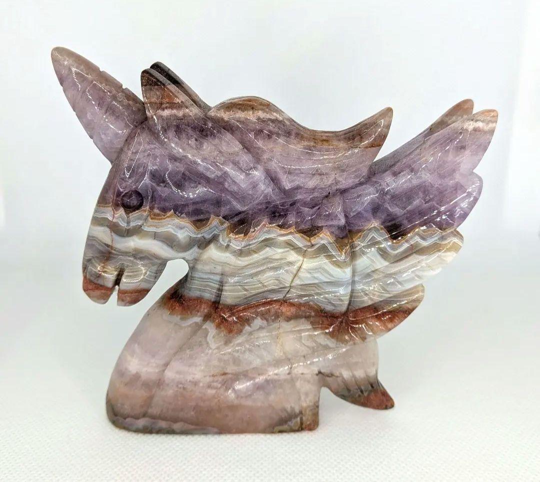 ❦新入荷❦ 天然石　アメジスト瑪瑙共生　ユニコーン 馬 置物　干支　丙午