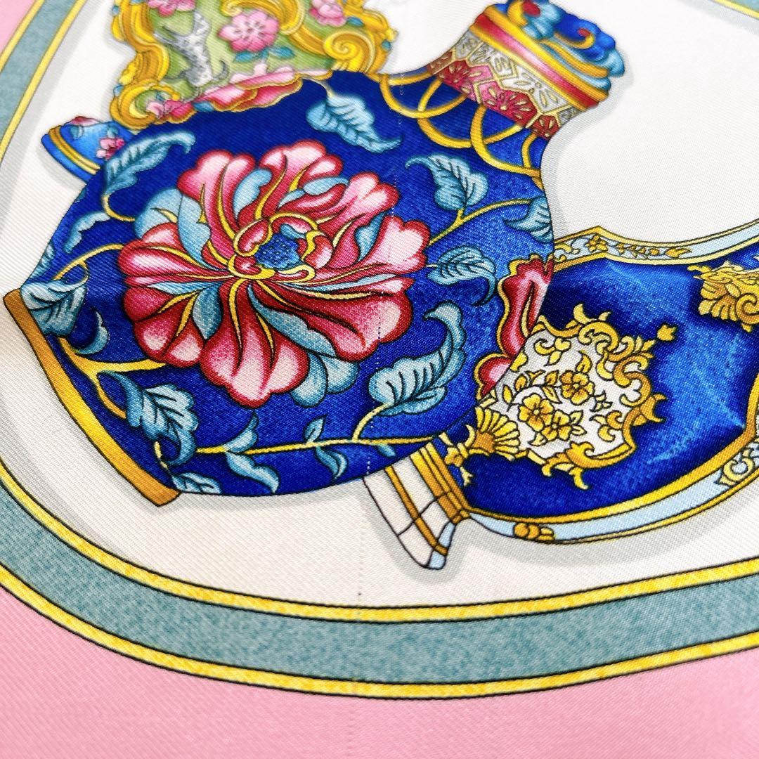 HERMES エルメス カレ90 香水瓶 シルク スカーフ ピンク