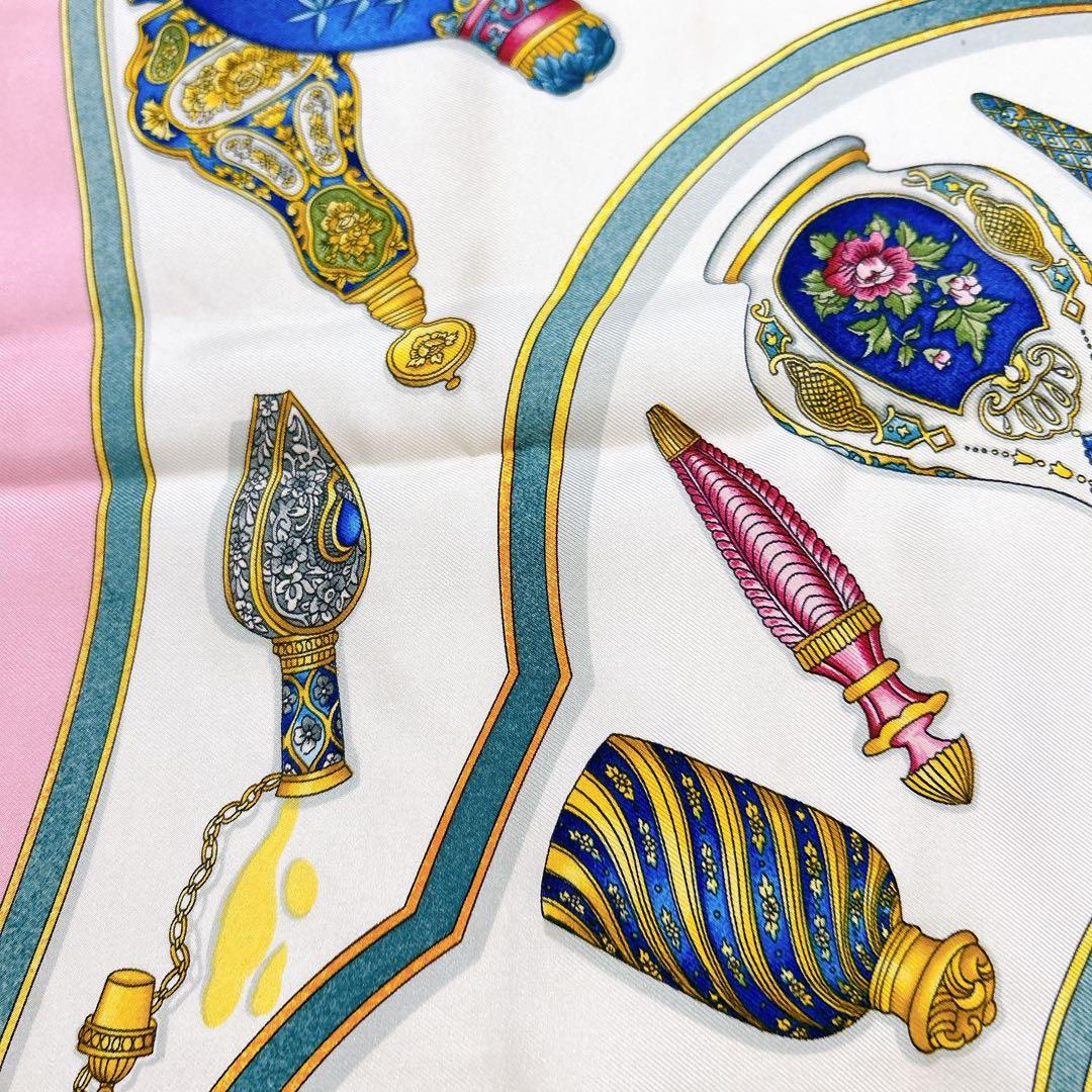 HERMES エルメス カレ90 香水瓶 シルク スカーフ ピンク