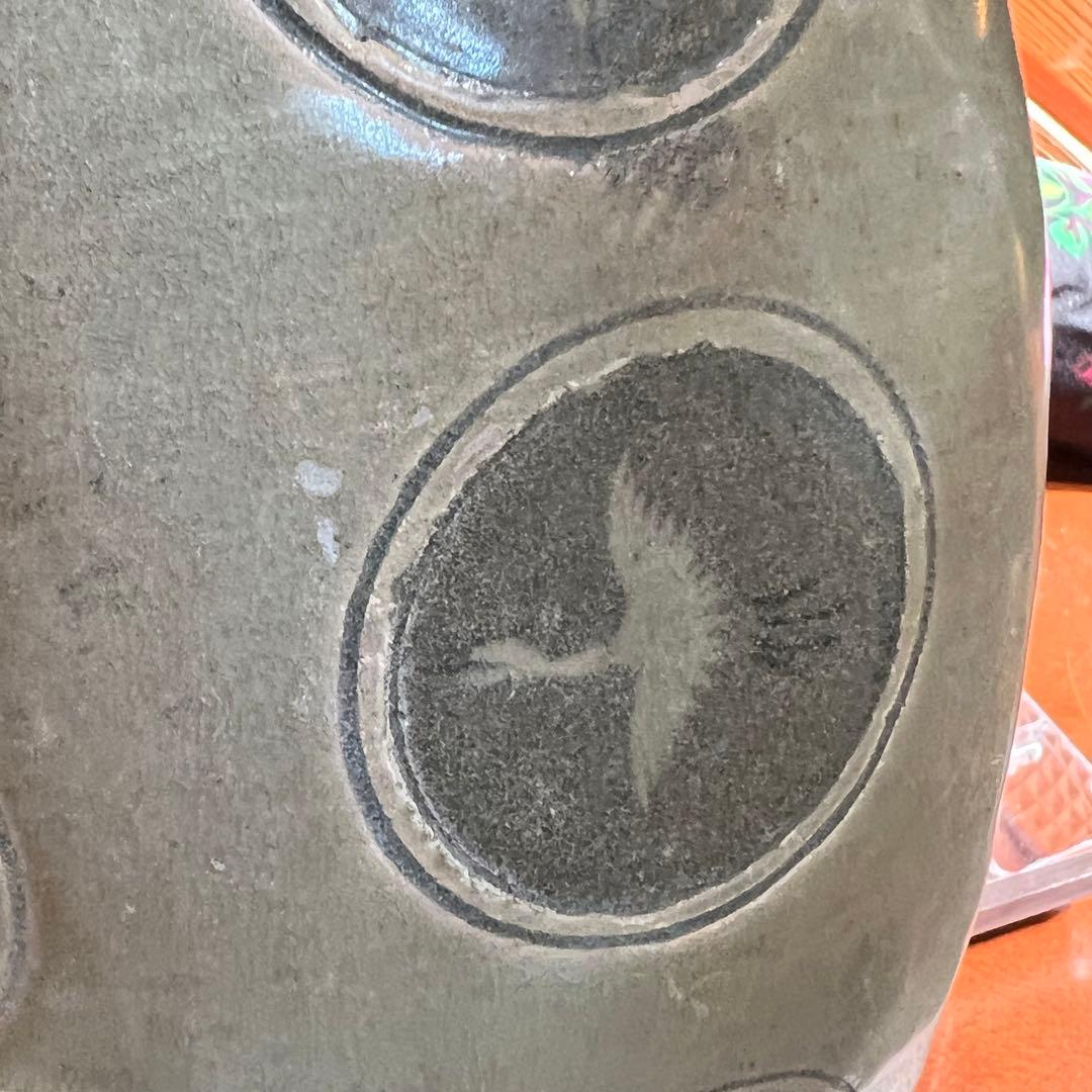 梅瓶 李朝時代 高麗 青磁 カケあり 貫入 朝鮮古美術 草花紋様 骨董 鶴 壺