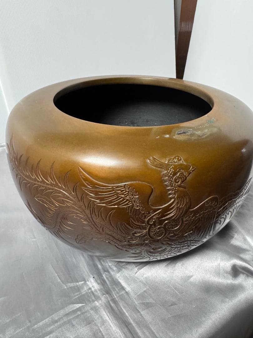 金谷浄雲作　唐銅鳳凰風炉　美品