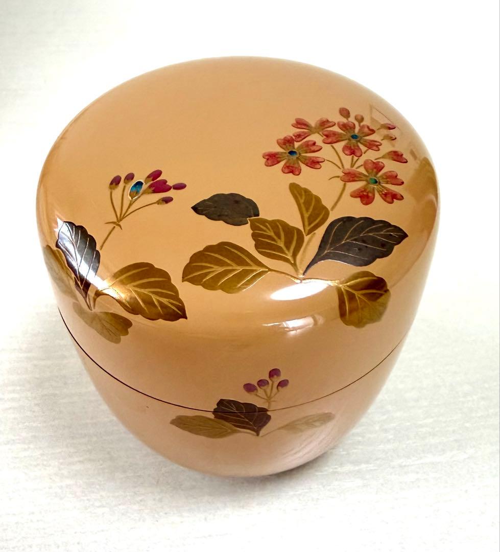 桜草.白.中棗　貝入り　加賀蒔絵師田中宗凌作