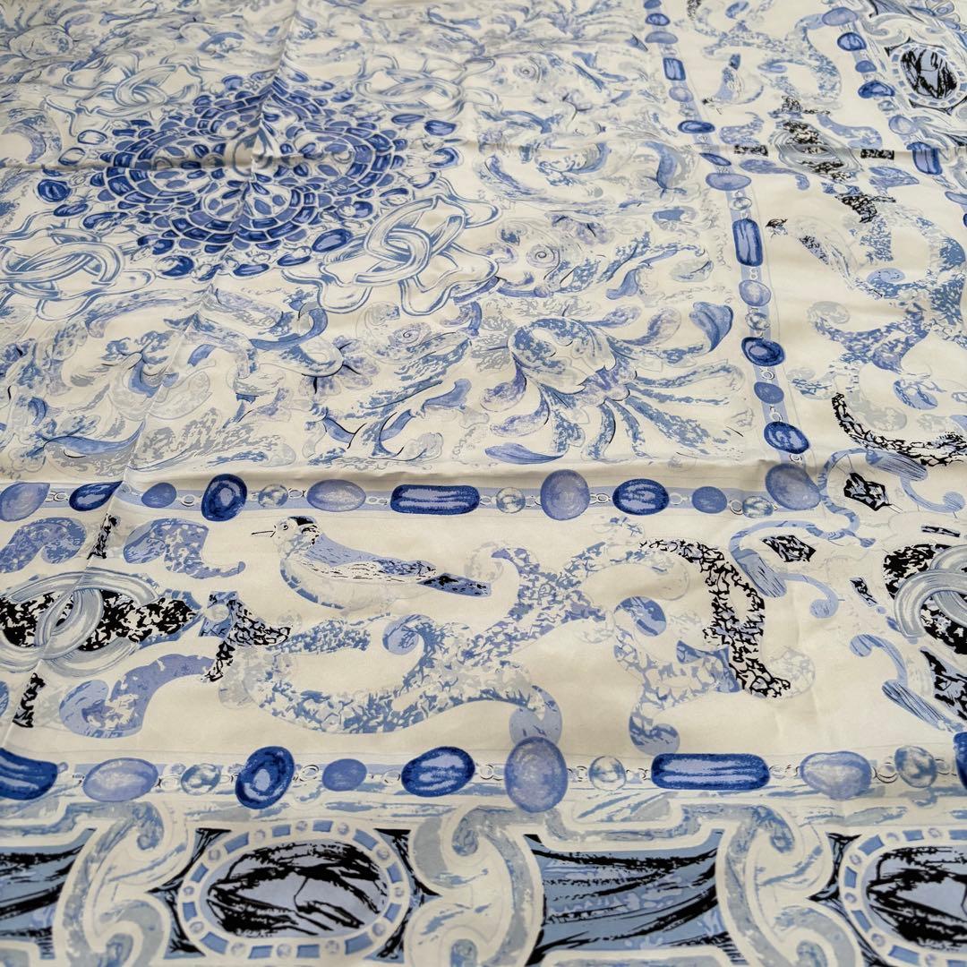 CHANEL シャネル ココマーク 大判 シルク スカーフ ストール　ブルー系