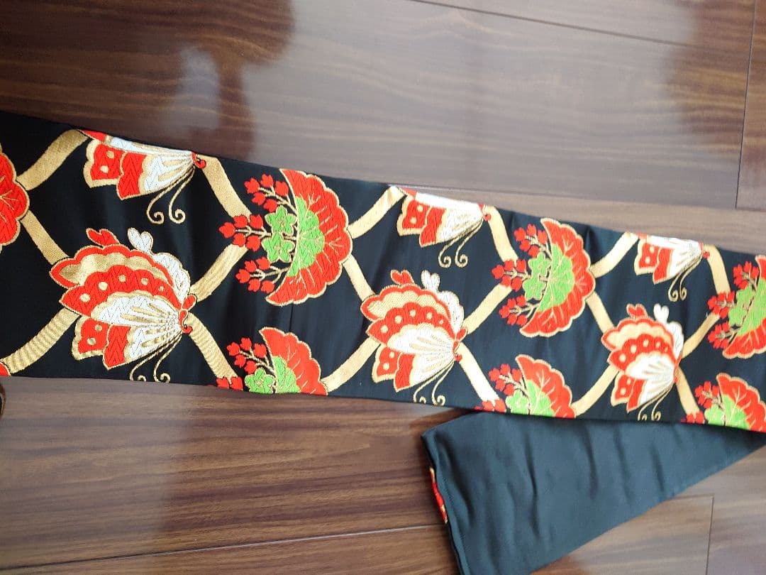 七五三　ハーフ成人式　ジュニア帯　作り帯　1点物　黒系　蝶柄　ハンドメイド