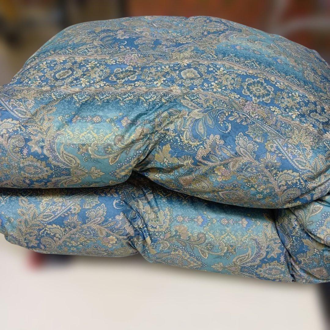 ペイズリー柄 羽毛掛布団 青系　ダブルサイズ　エクセルゴールド