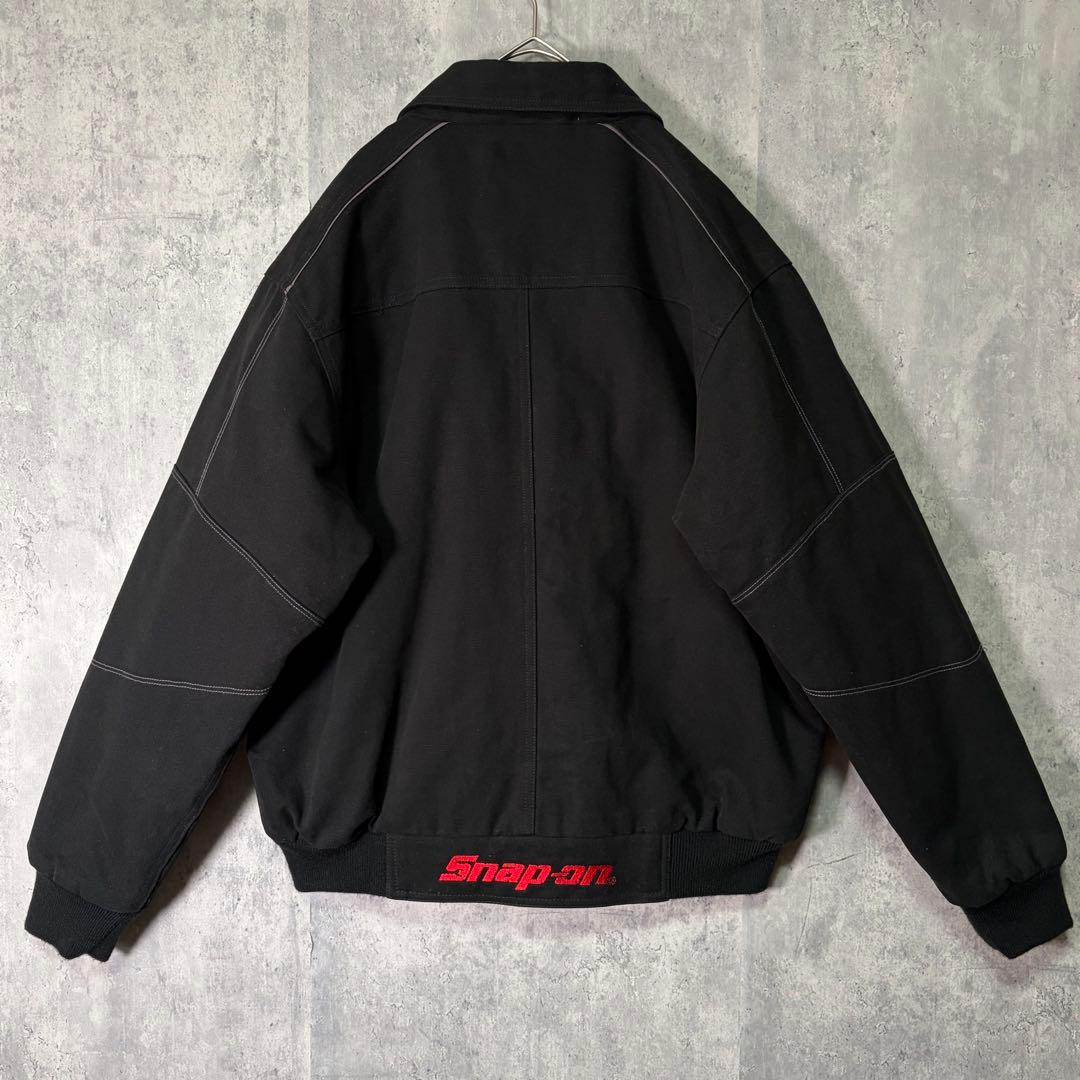 極美品 snap on ワークジャケット 刺繍ロゴ 中綿キルティング 黒 赤