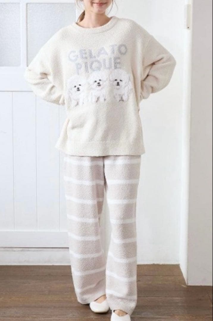 新品♡今季ジェラートピケ♡ モチーフジャガードプルオーバー&ロングパンツセット