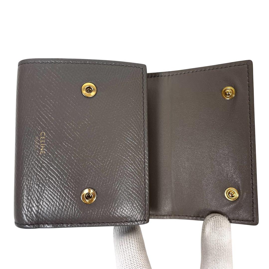 セリーヌ　三つ折り財布　ロゴプリント　コンパクト　レザー　ミニ財布　美品