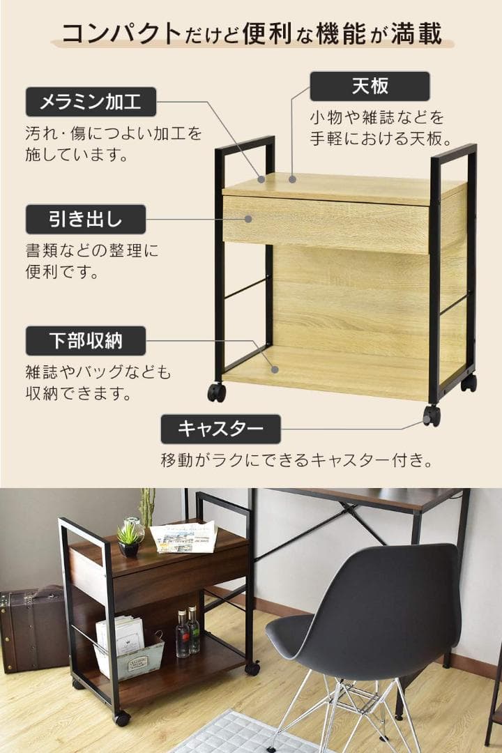 ☆コンパクトだけど便利な機能が満載　サイドワゴン　キャスター