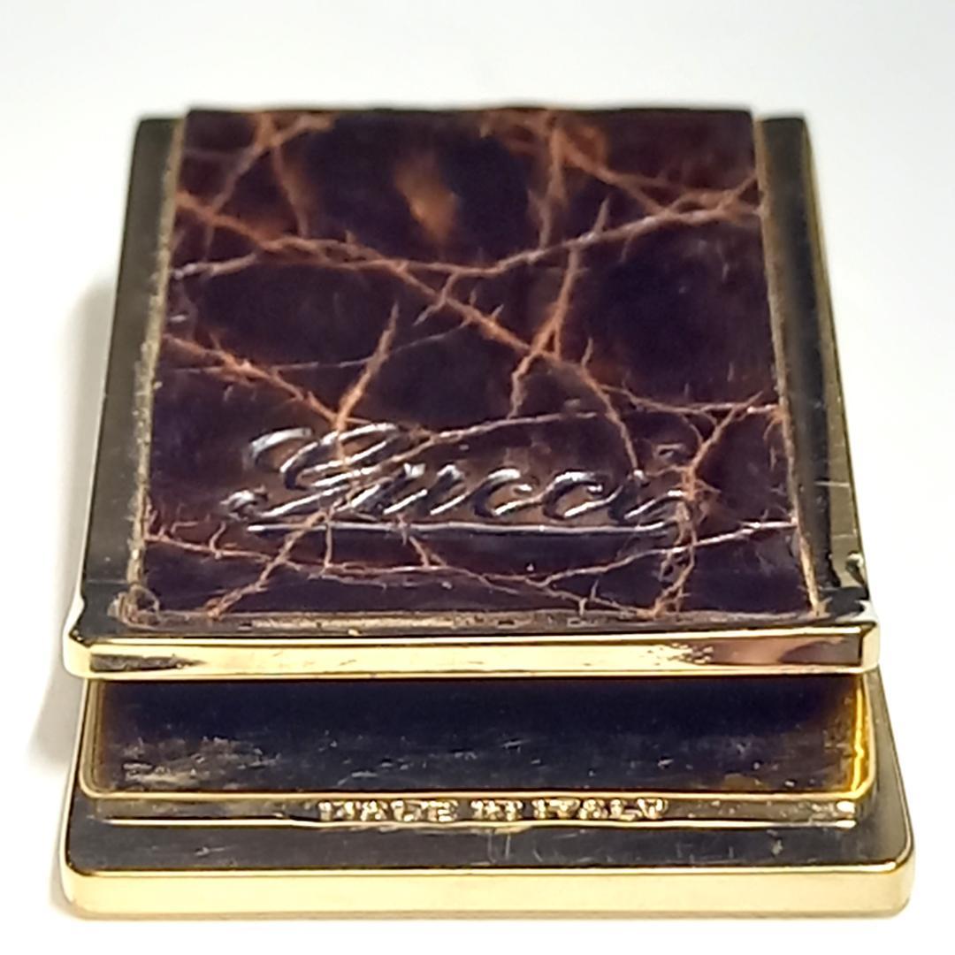 グッチ マネークリップ クロコ ブラウン×ゴールド 札はさみ ロゴ ヴィンテージ