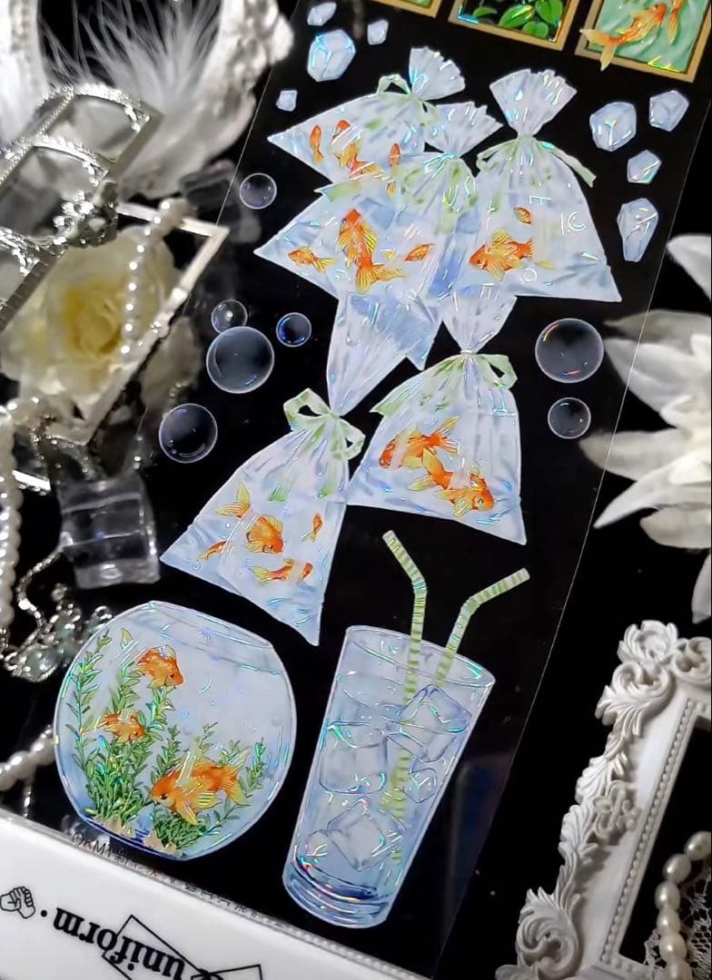 海外マスキングテープ巻売り 夏日汽水 金魚 装飾マスキングテープ