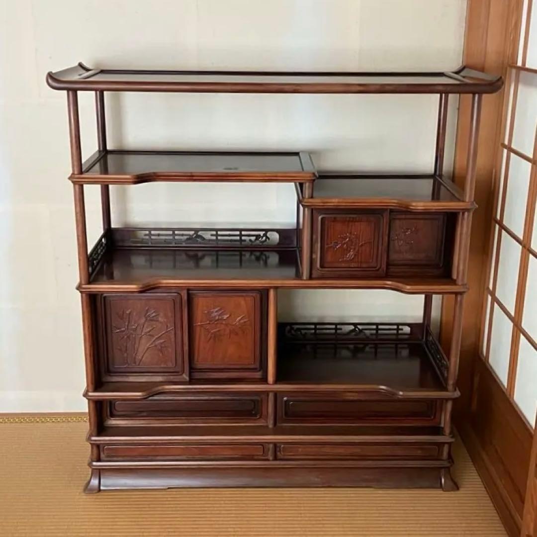 茶箪笥 かざり棚 和風木製オープンシェルフ 引き出し付き