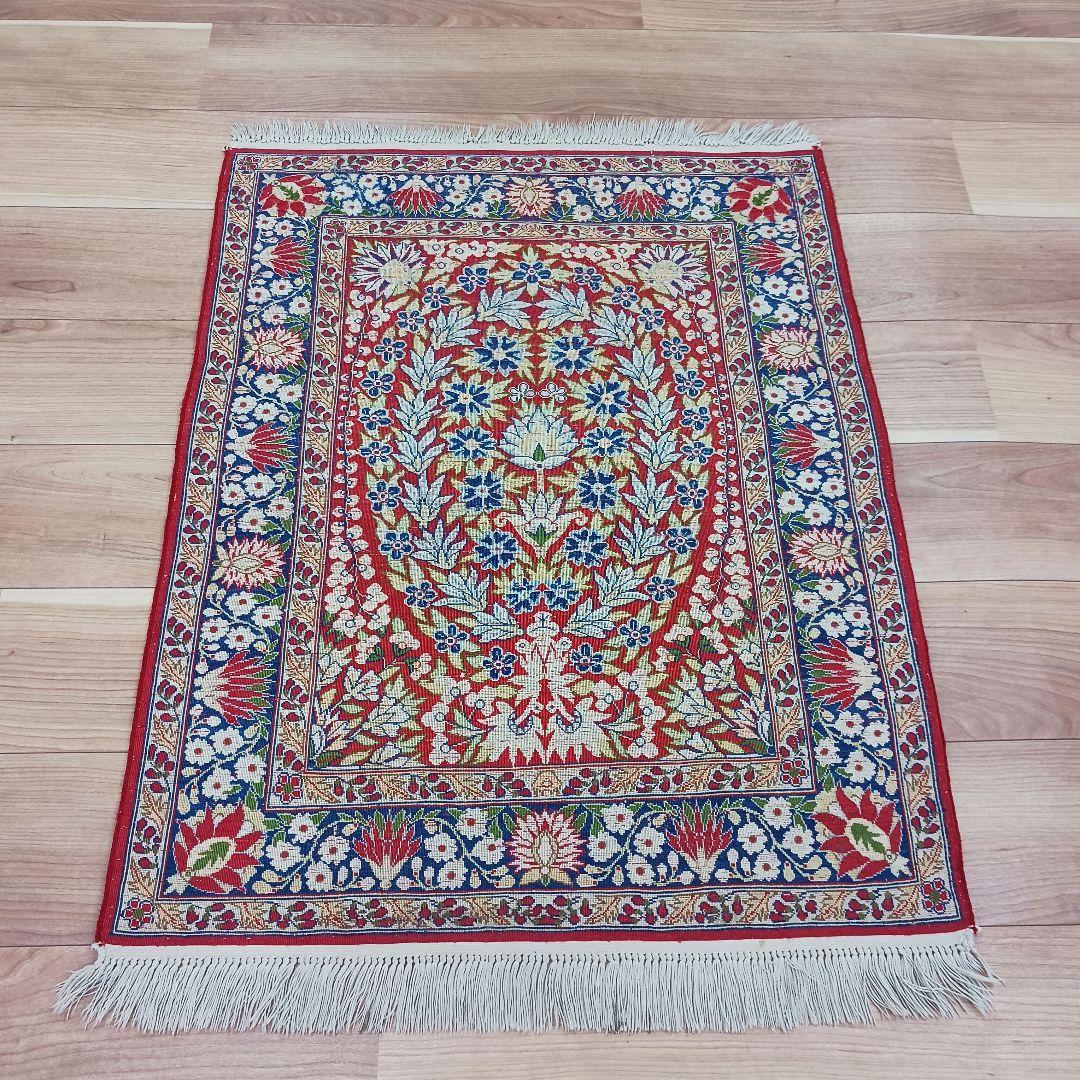 Y3347 中国シルク絨毯 シルク100% 手織り240段 85×68㎝