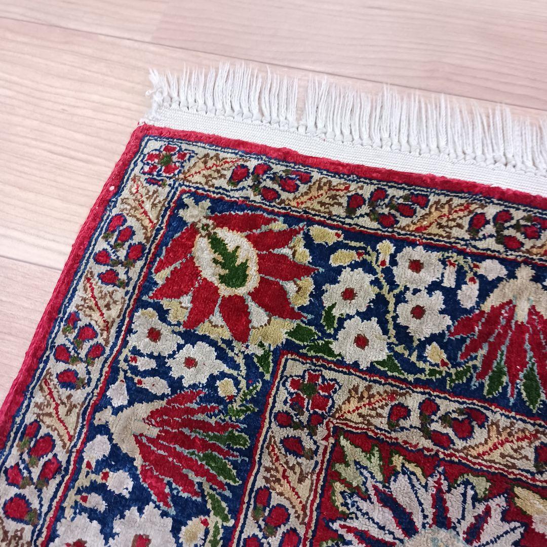 Y3347 中国シルク絨毯 シルク100% 手織り240段 85×68㎝