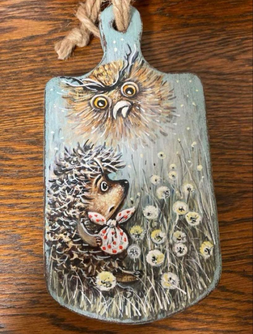 ロシア雑貨☆『霧の中のハリネズミ』木製壁掛け飾り マトリョーシカ ガリーナ作