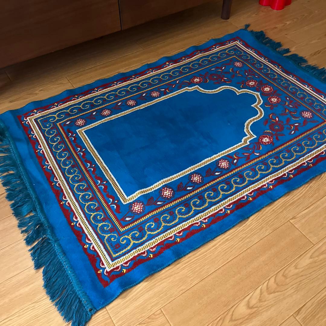 絨毯　装飾的な青いラグ 約110cm x 70cm