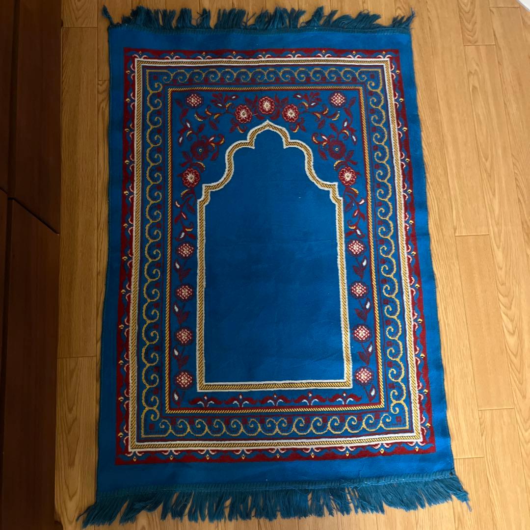 絨毯　装飾的な青いラグ 約110cm x 70cm