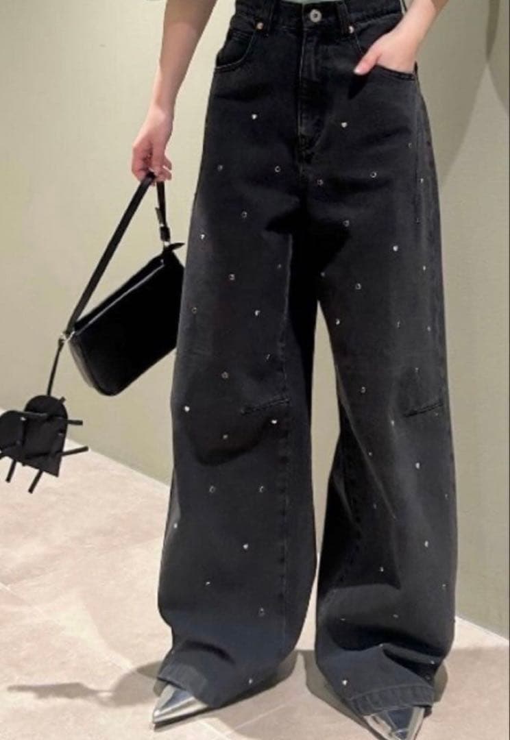 リリーブラウン　ハートビジュー　ワイドデニム　ブラック　0