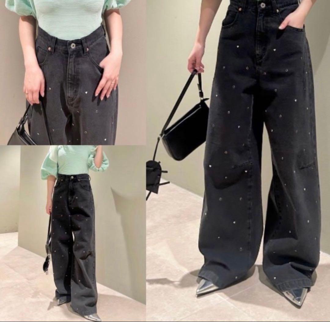 リリーブラウン　ハートビジュー　ワイドデニム　ブラック　0