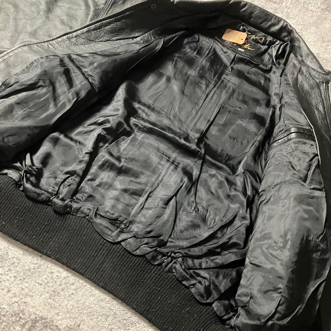 90sKETAカナダ製本革レザージャケットフライト短丈黒型押しロゴブラック