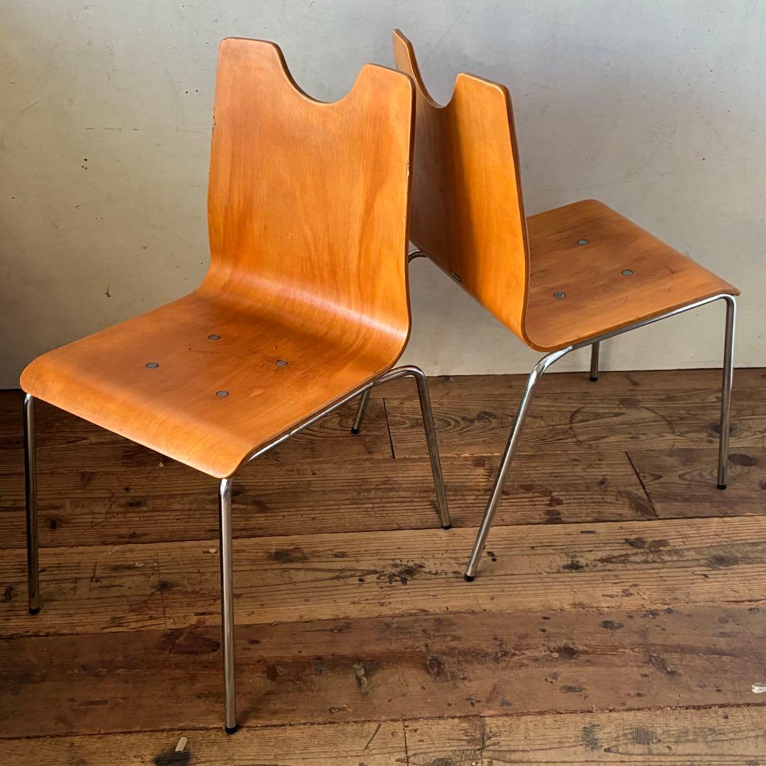 2脚セット ヴィンテージ プライウッド スタッキングチェア ①