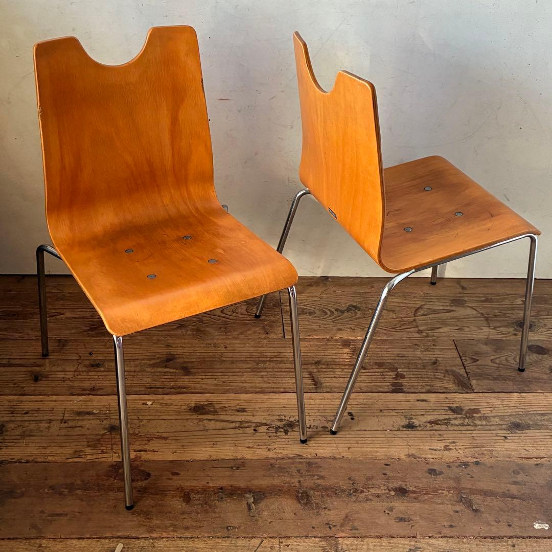 2脚セット ヴィンテージ プライウッド スタッキングチェア ①