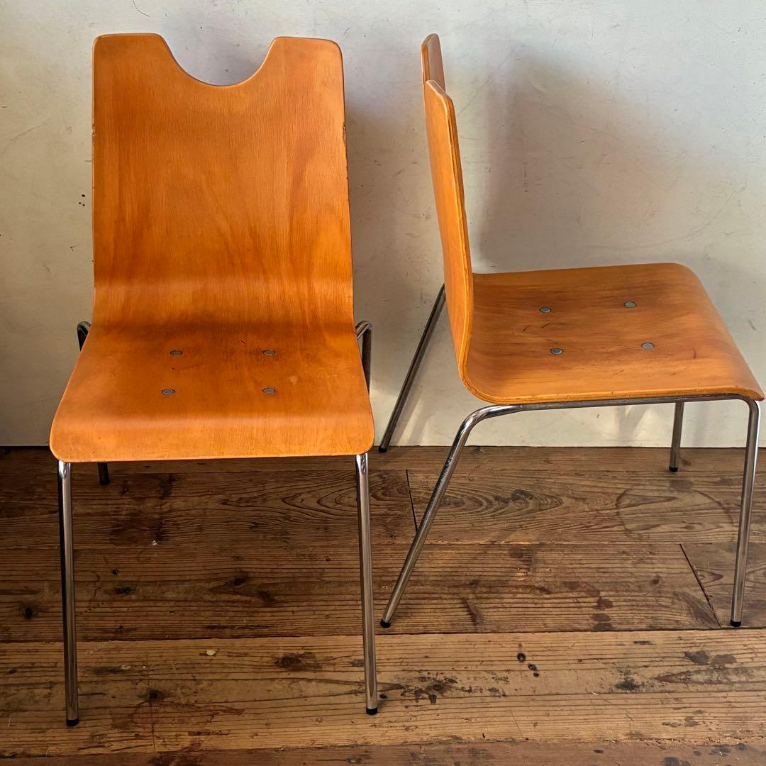 2脚セット ヴィンテージ プライウッド スタッキングチェア ①