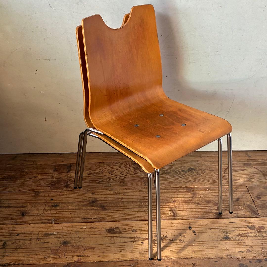 2脚セット ヴィンテージ プライウッド スタッキングチェア ①