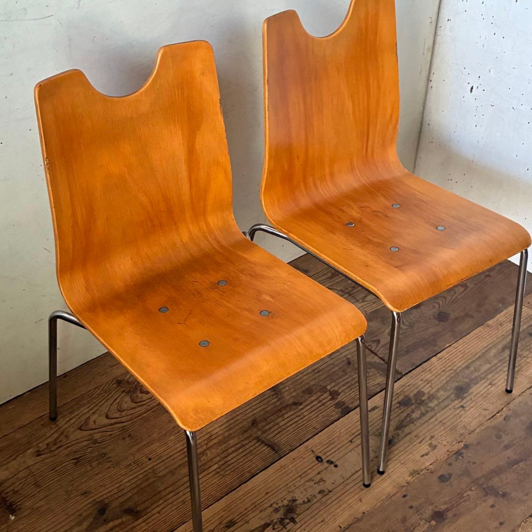 2脚セット ヴィンテージ プライウッド スタッキングチェア ①