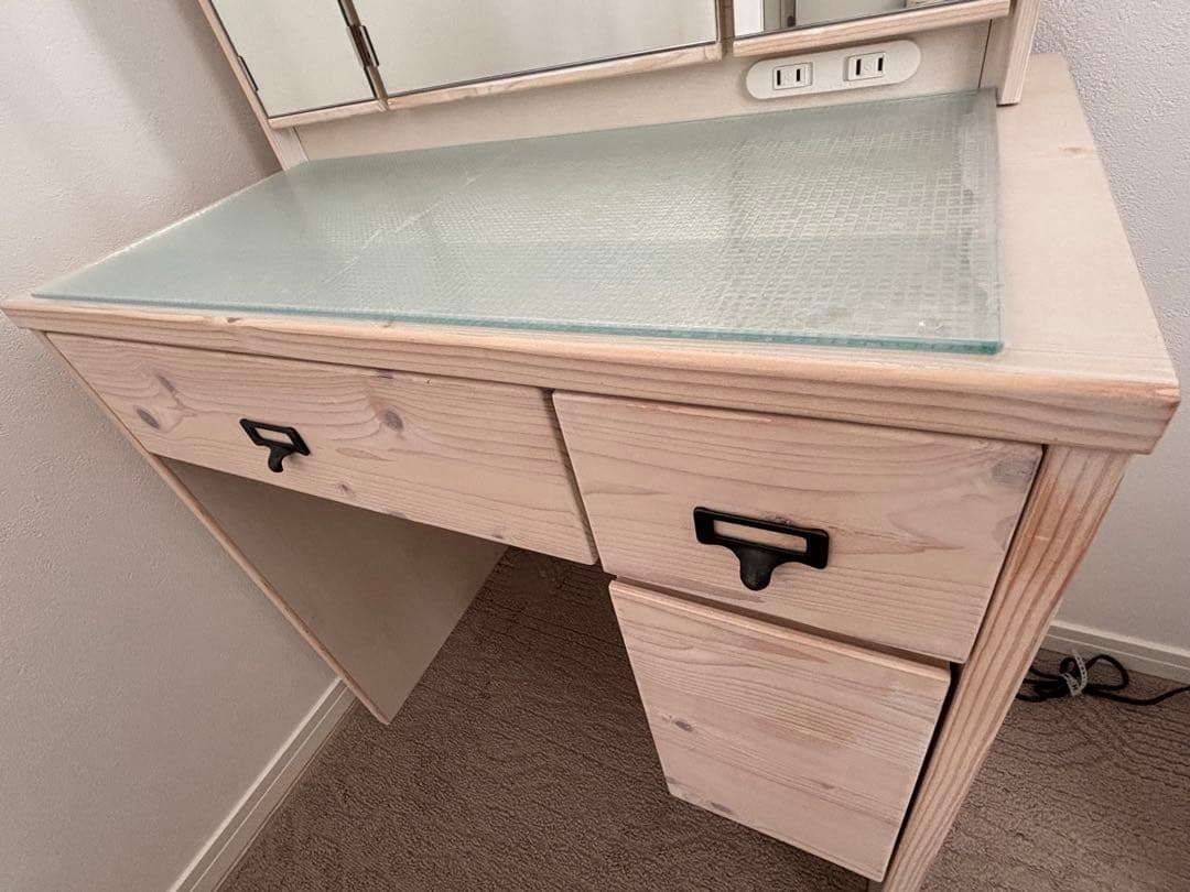 ★三面鏡ドレッサー 鏡裏収納、木製