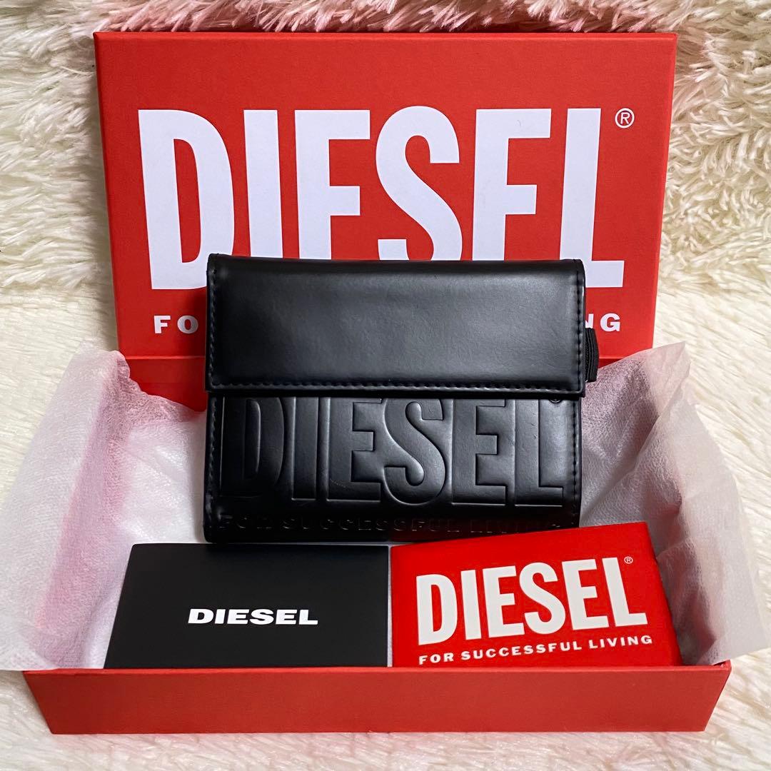 ✨美品✨DIESEL 2つ折り財布 ブラック ロゴ ディーゼル 財布 黒 Dロゴ