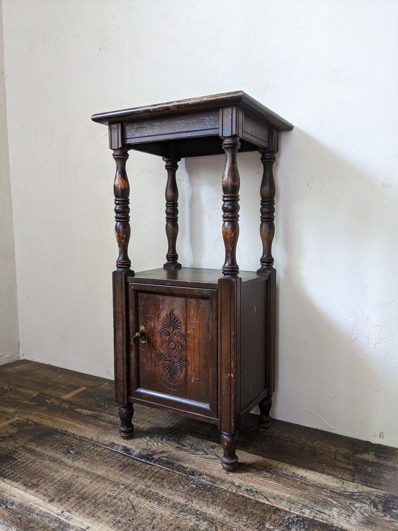 時をかける電話台　アンティーク 木製飾り棚