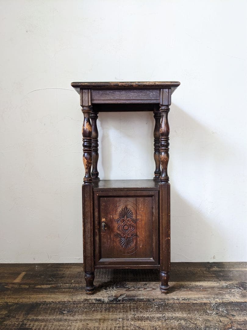 時をかける電話台　アンティーク 木製飾り棚