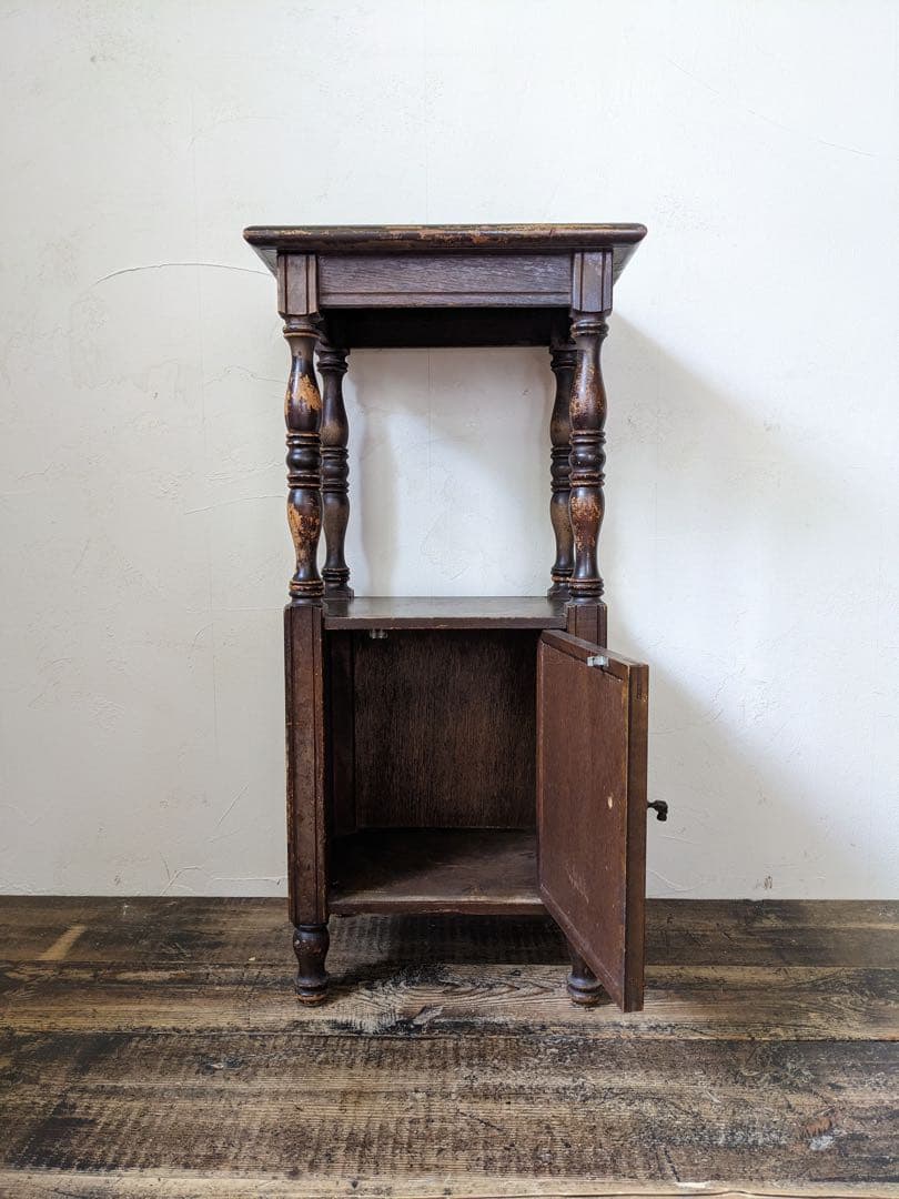 時をかける電話台　アンティーク 木製飾り棚