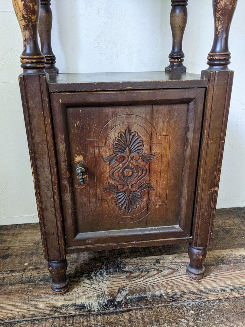 時をかける電話台　アンティーク 木製飾り棚