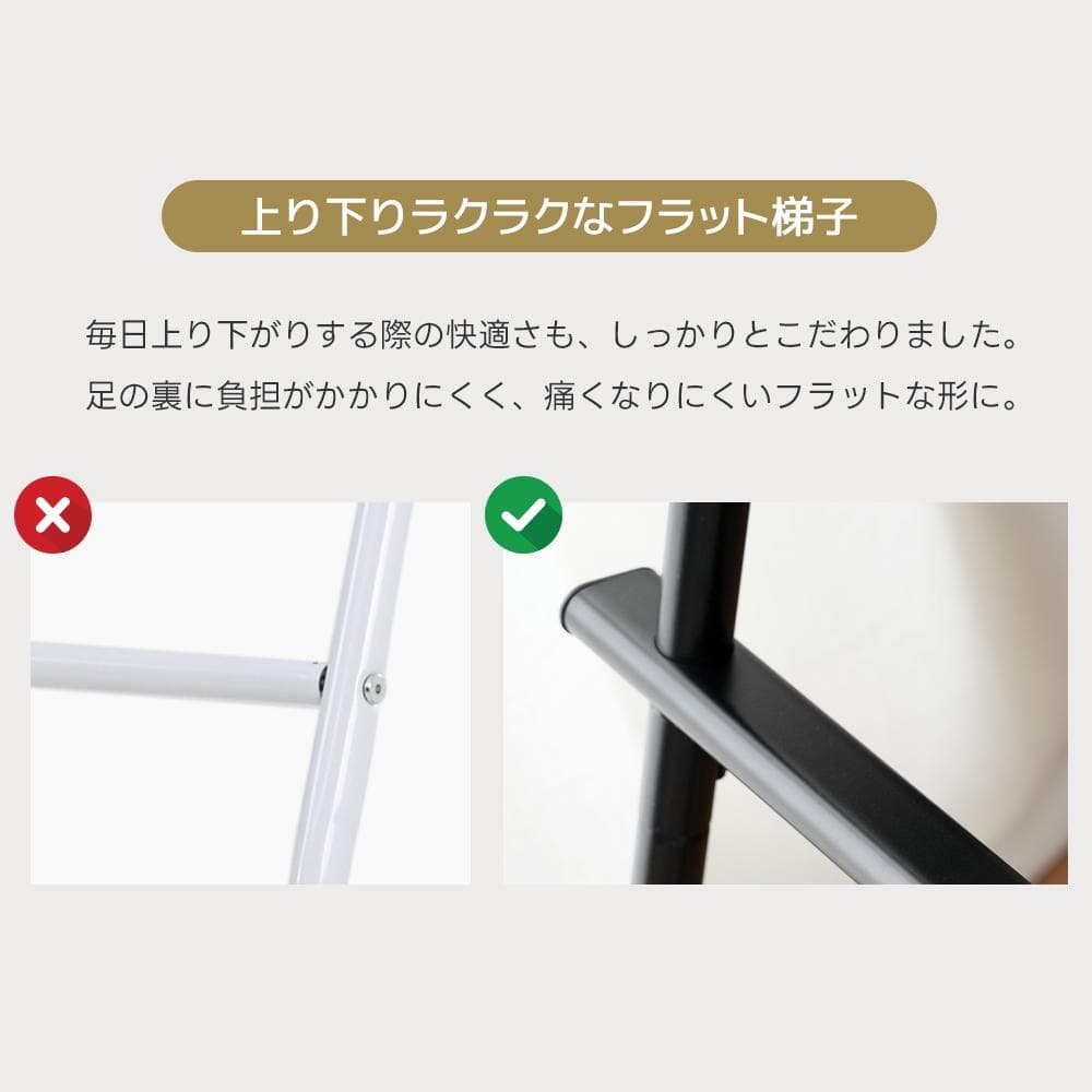 ロフトベッド　移動可能デスク付き　シングルサイズ　コントロール棚付き　WHITE