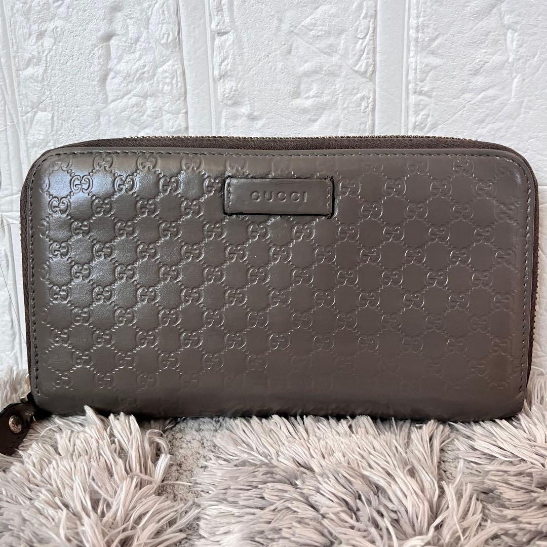 GUCCI マイクロシマ　ラウンドファスナー　グレー　長財布　メンズ　レディース