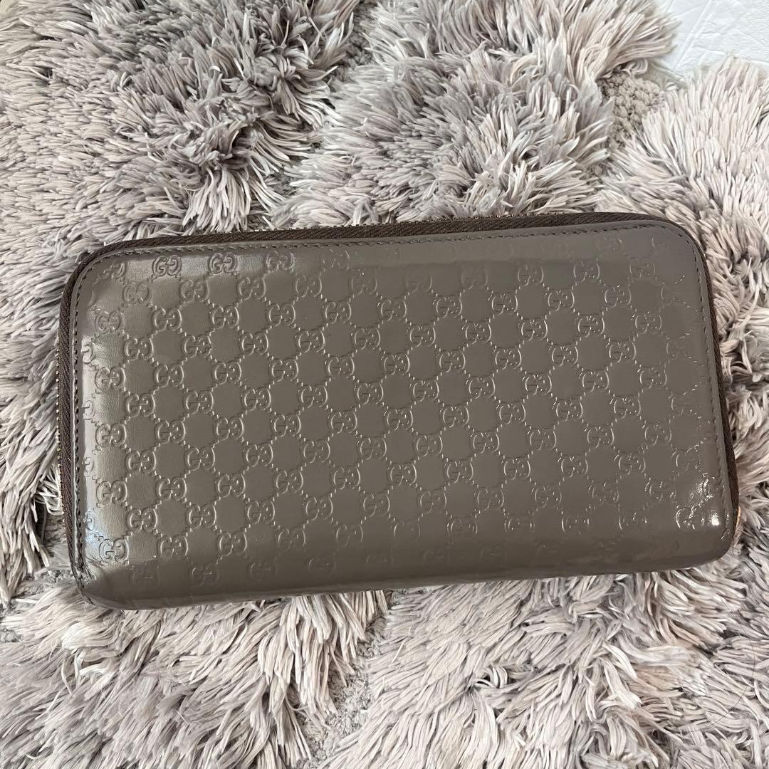 GUCCI マイクロシマ　ラウンドファスナー　グレー　長財布　メンズ　レディース
