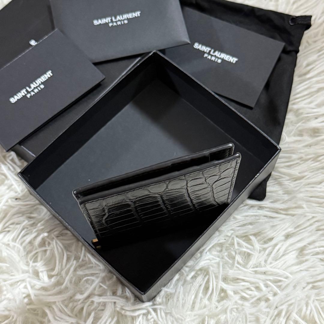 ⭐️新品未使用⭐️　サンローラン　YSL　カサンドラロゴ　クロコ型押　マネークリップ