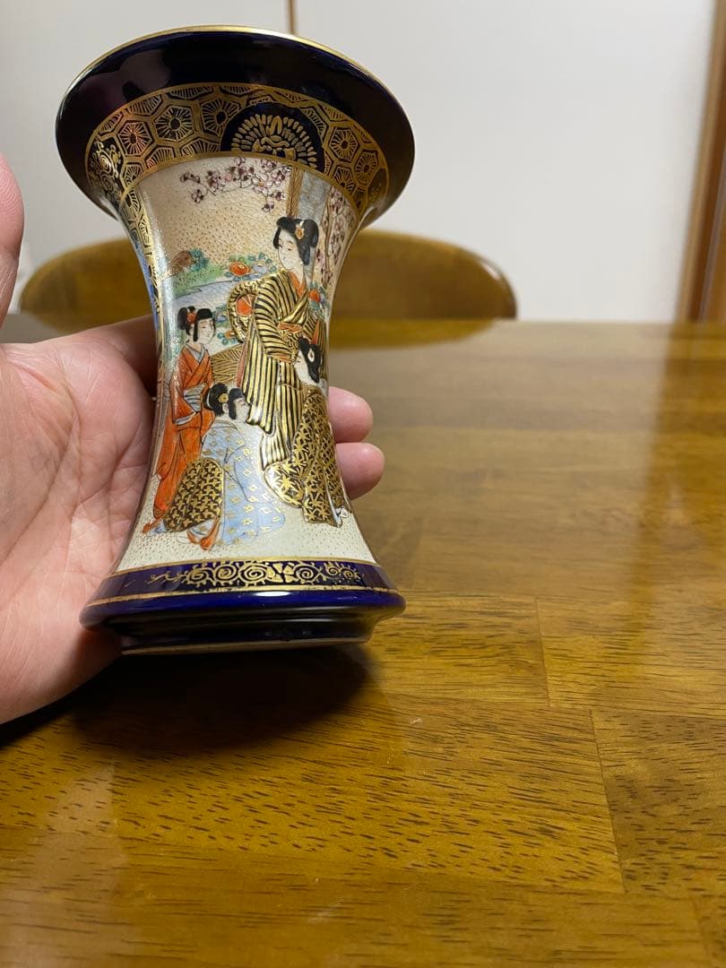 京薩摩　瑠璃金蘭手人物図広口小瓶　楠部造　古美術　骨董　直しあり