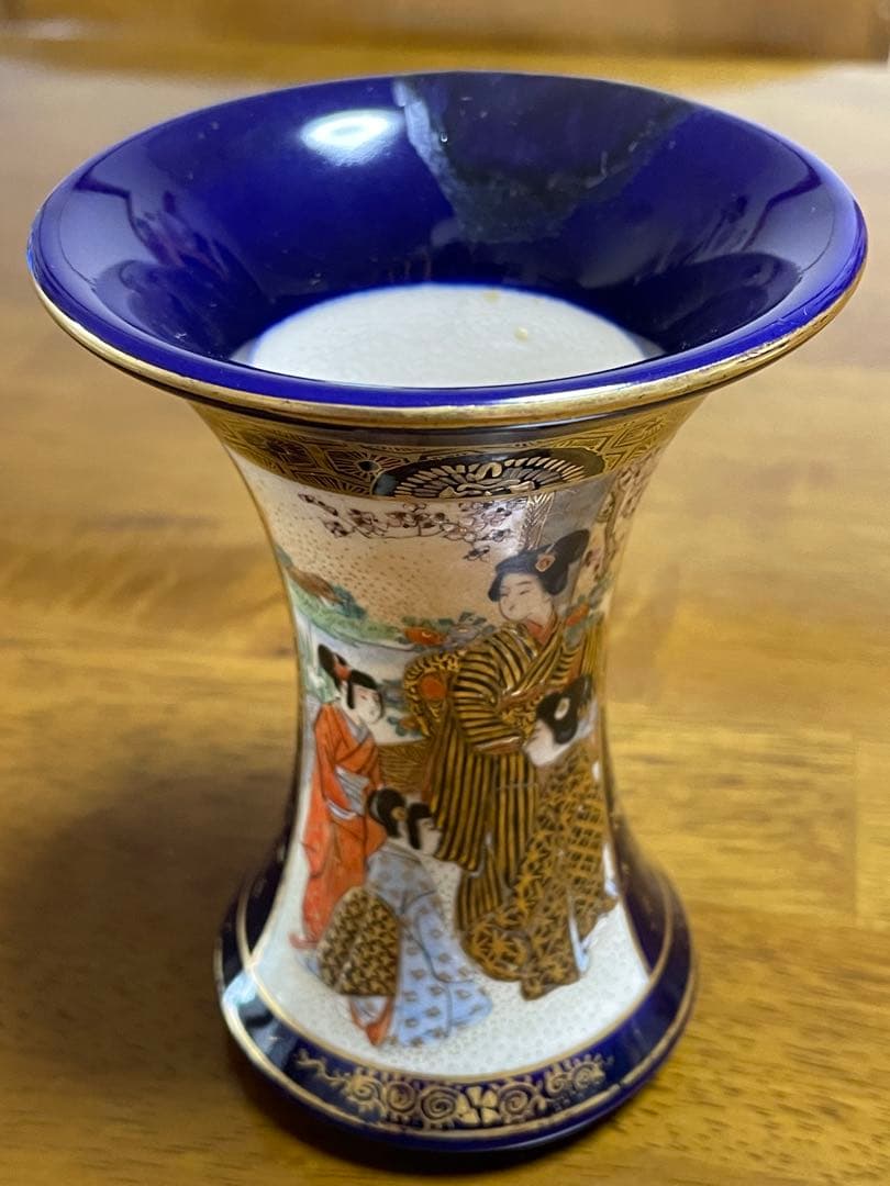 京薩摩　瑠璃金蘭手人物図広口小瓶　楠部造　古美術　骨董　直しあり