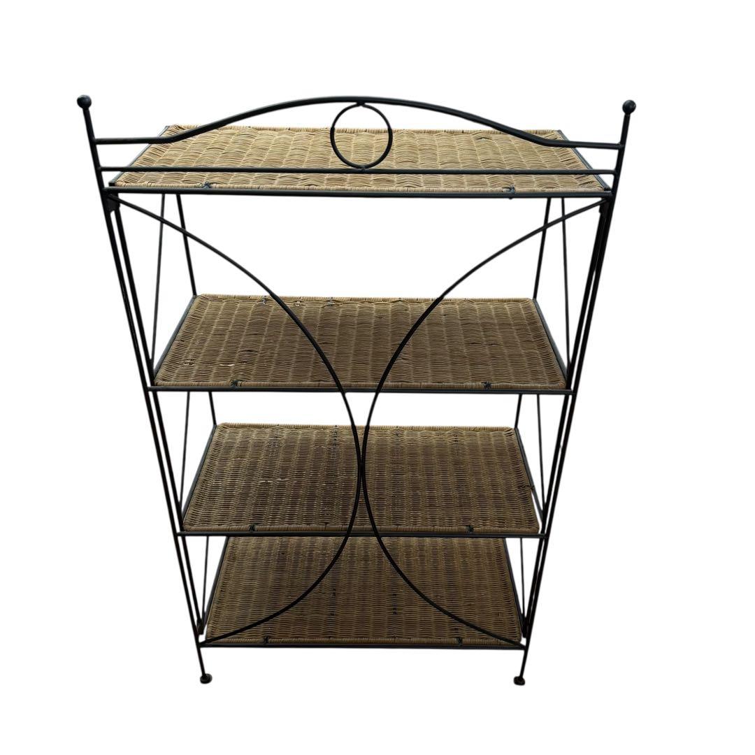 ラタン×アイアン 4段ラック 棚 幅64cm 北欧風 インテリア映え 一点物