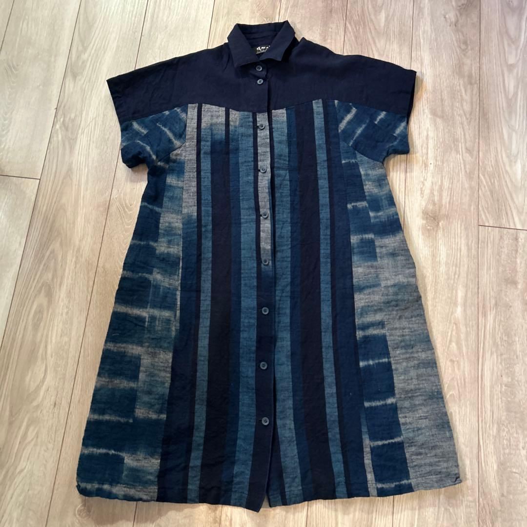 儀右ヱ門 ギエモン ぎえもん 久留米絣　シャツワンピース.