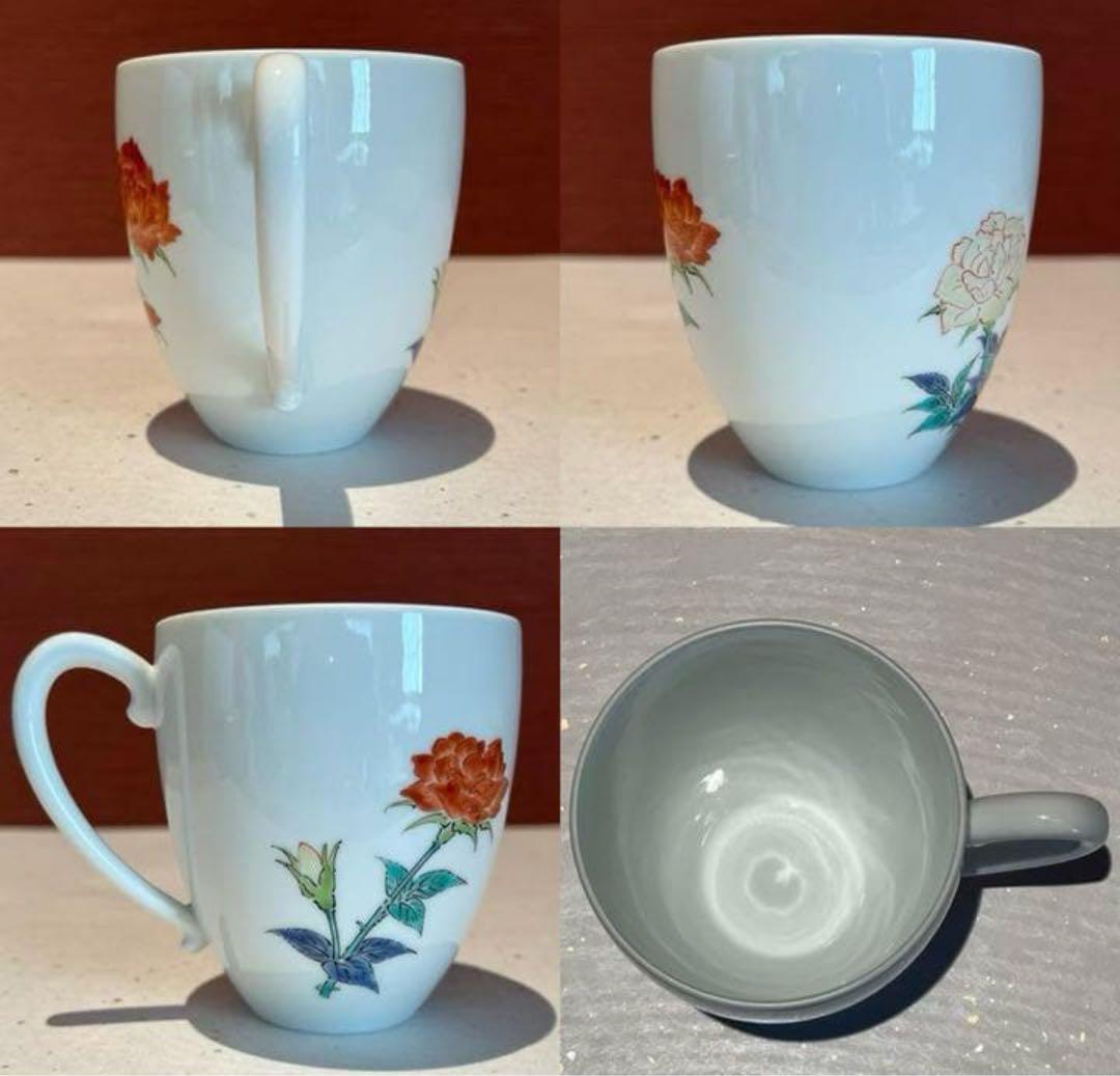 ✨人間国宝　十四代柿右衛門　錦　薔薇文　碗皿（モーニングカップ）　未使用品　バラ