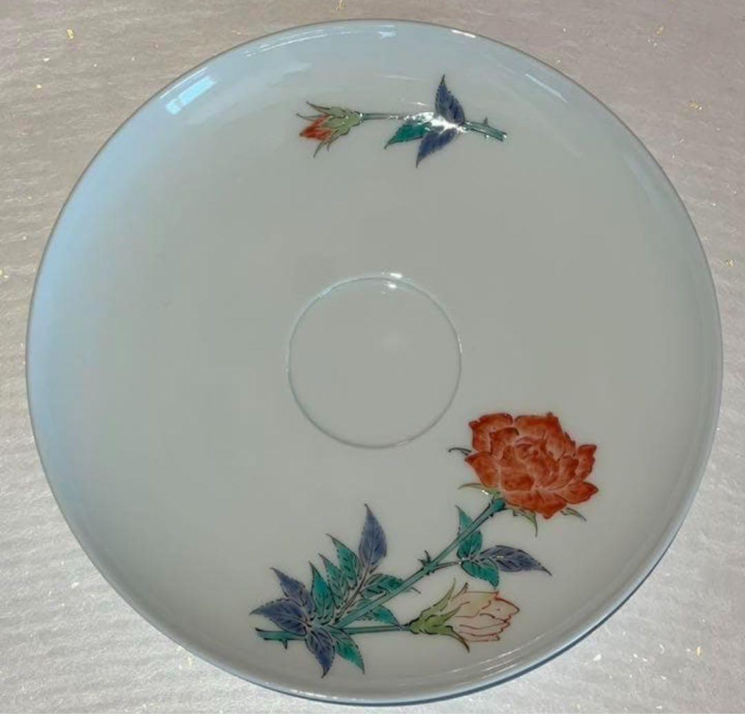 ✨人間国宝　十四代柿右衛門　錦　薔薇文　碗皿（モーニングカップ）　未使用品　バラ