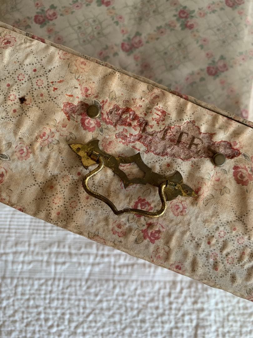 フランスアンティークローズ柄ファブリックカルトナージュドロワー※ピンクラベル