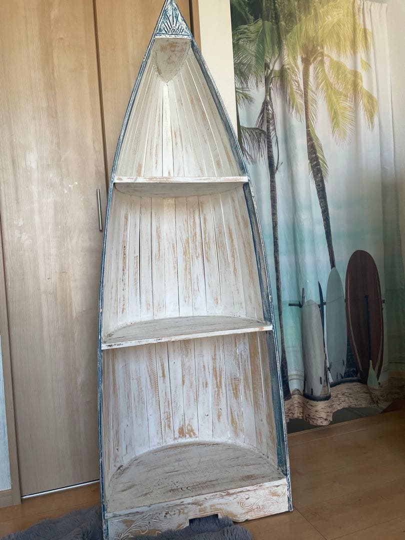 ボート型木製シェルフ 3段　船　山梨手渡し