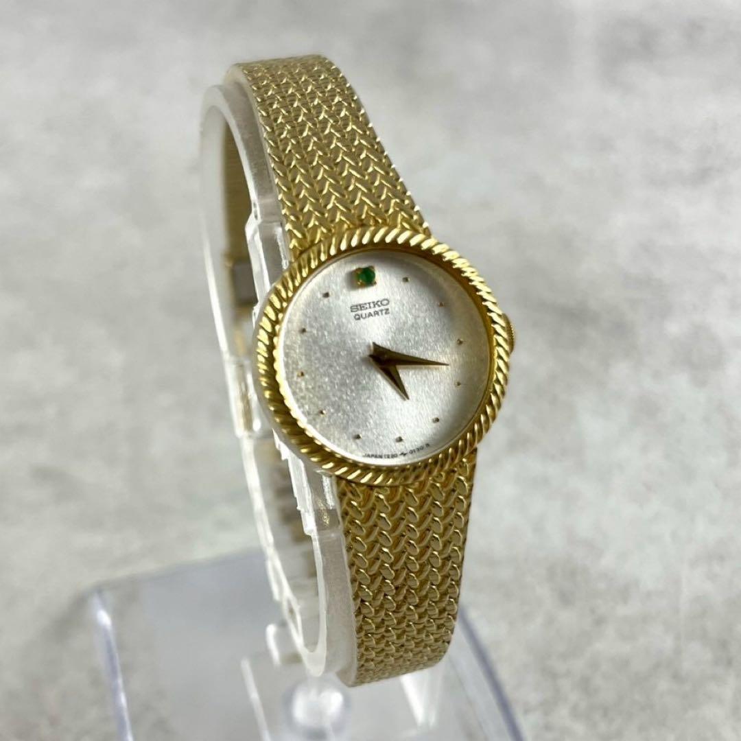 美品✨ SEIKO クォーツ ゴールド レディース ブレス 稼働 石付 ラウンド
