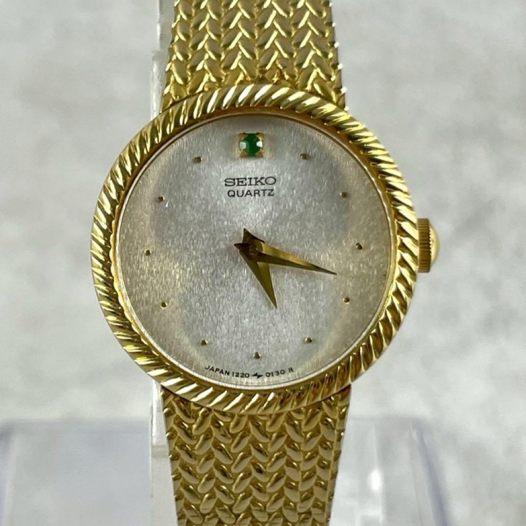 美品✨ SEIKO クォーツ ゴールド レディース ブレス 稼働 石付 ラウンド