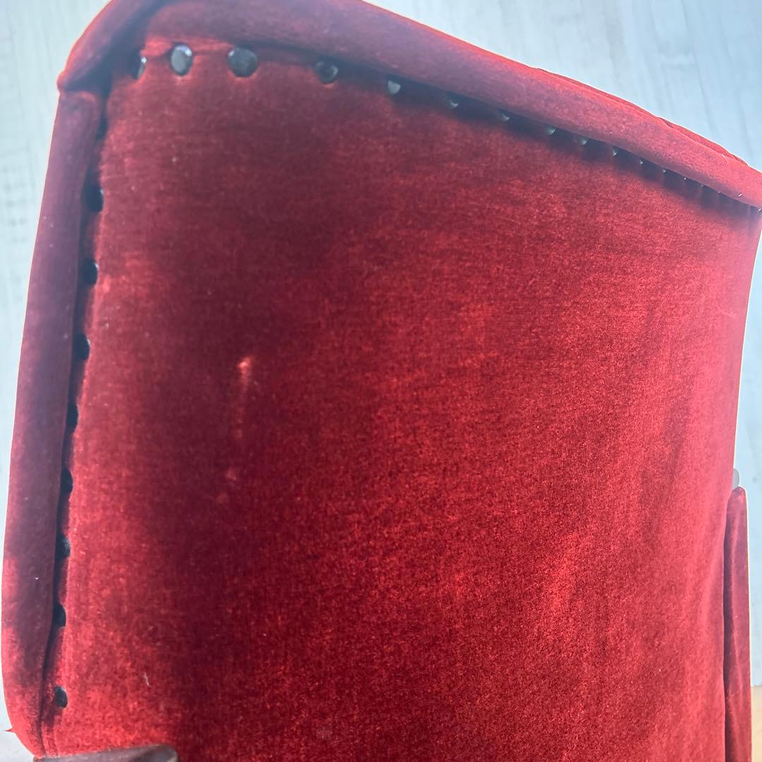 ① 昭和レトロ 古家具 一人掛けベロアソファー アームチェア ヴィンテージ 赤